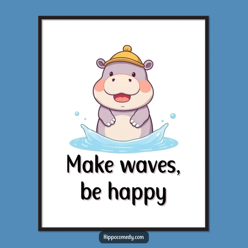 Funny Free Printable Wall Art: Hippo in Hat Splashing, Whimsical Decor!