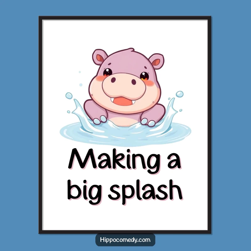 Free Printable Wall Art: Happy Hippo Pool Splash Funny Decor Downloadable