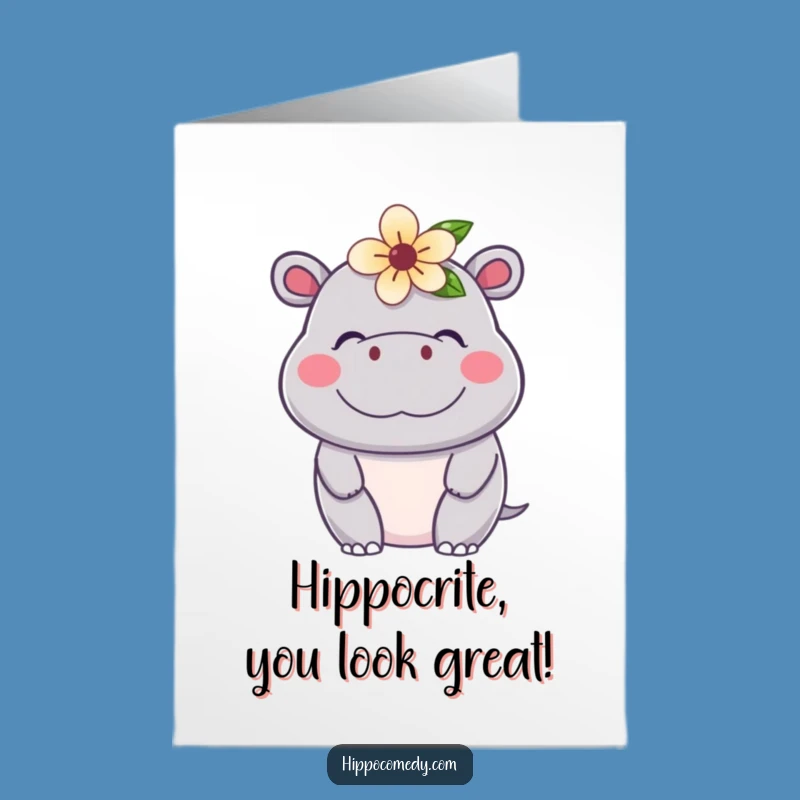 Free Printable Birthday Card: Cute Hippo Flower - Funny Downloadable Gift