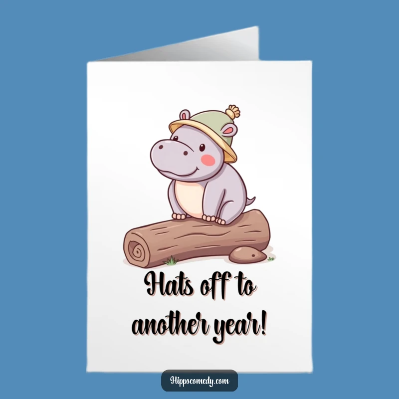 Free Printable Birthday Card: Dapper Hippo in Hat, Fun Downloadable Gift Greeting