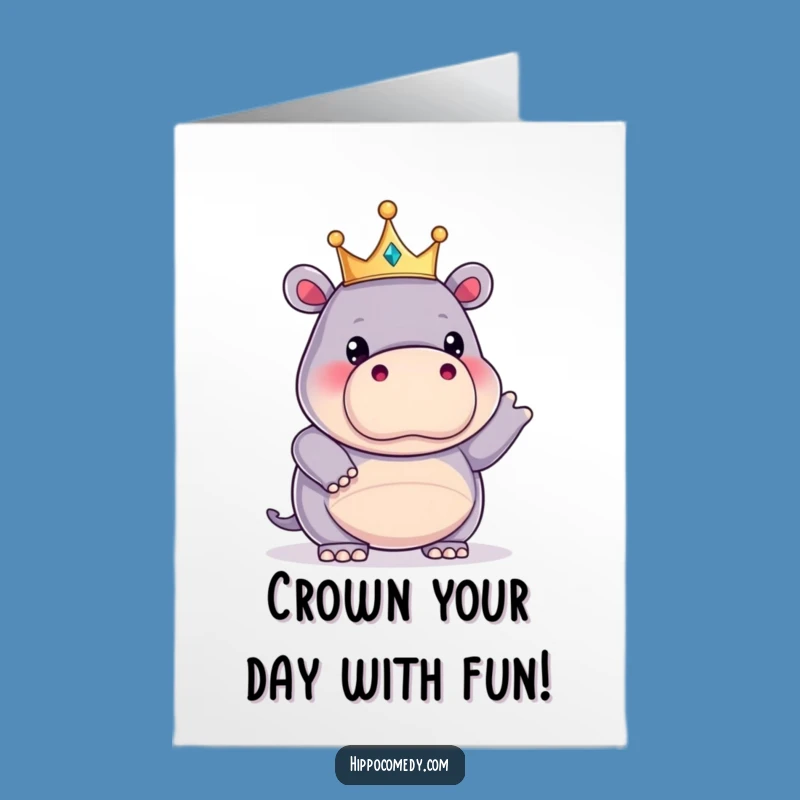 Free Printable Birthday Card: Funny Hippo King Crown Downloadable Funny Gift for Him Her