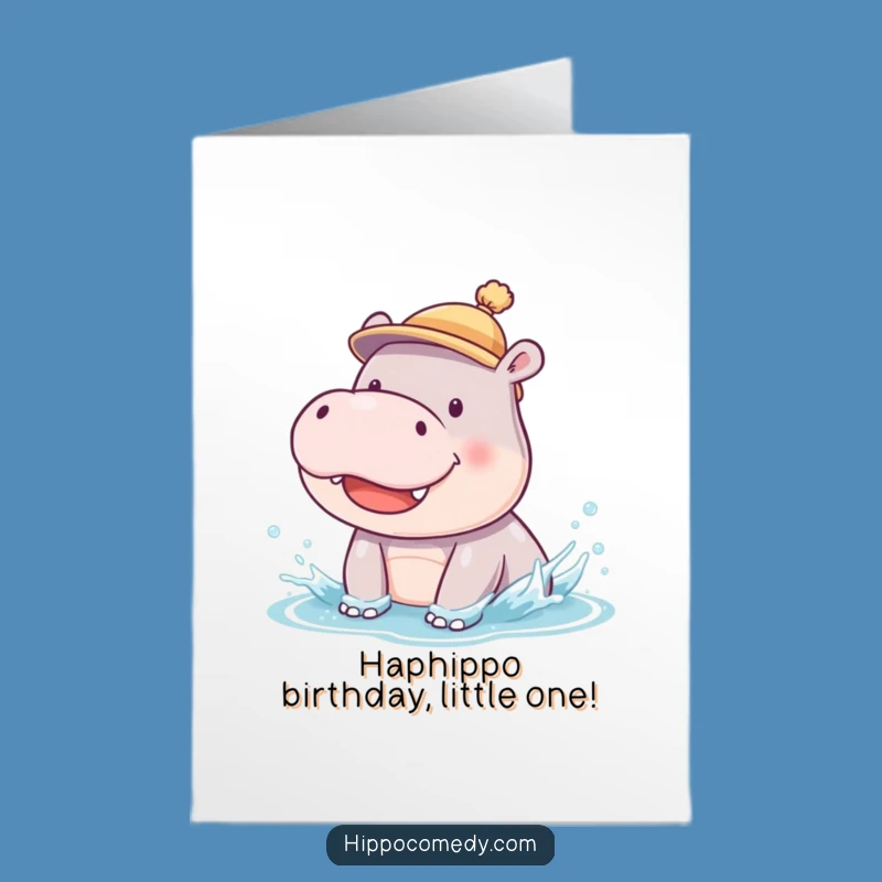 Free Printable Birthday Card: Silly Hippo Cub Splash - Funny Downloadable Gift for a Joyful Celebration