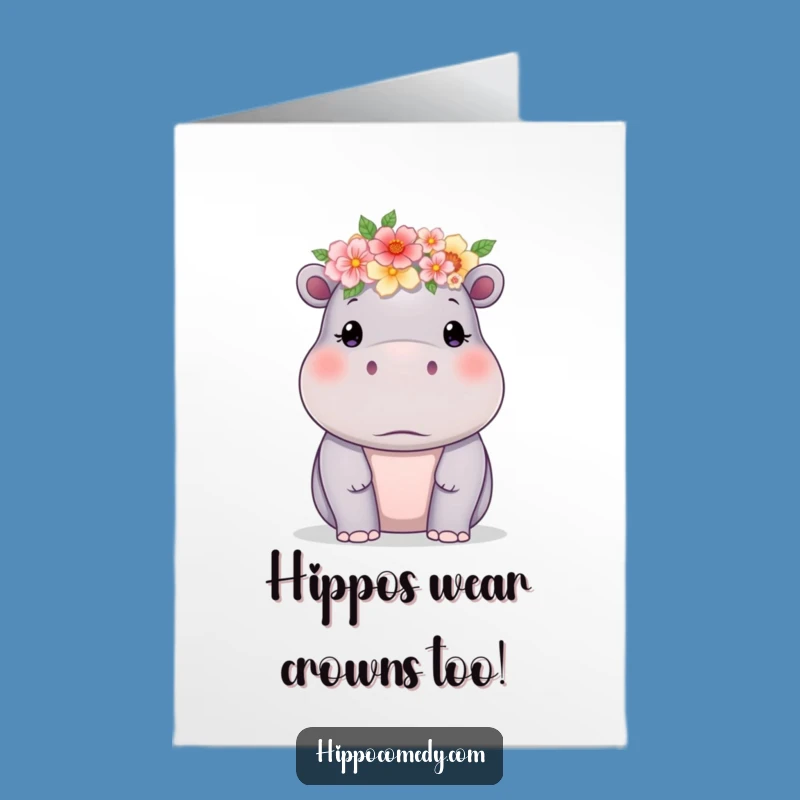 Free Printable Hippo Birthday Card: Delicate Flower Crown Downloadable Gift