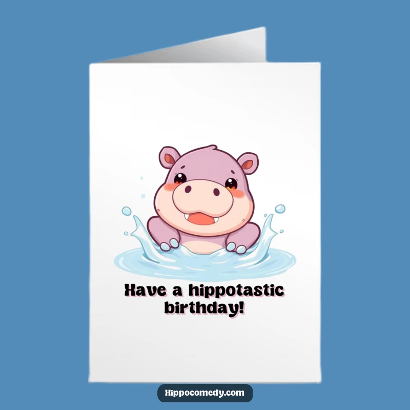 Free Printable Birthday Card: Happy Hippo Pool Splash Funny Downloadable Gift