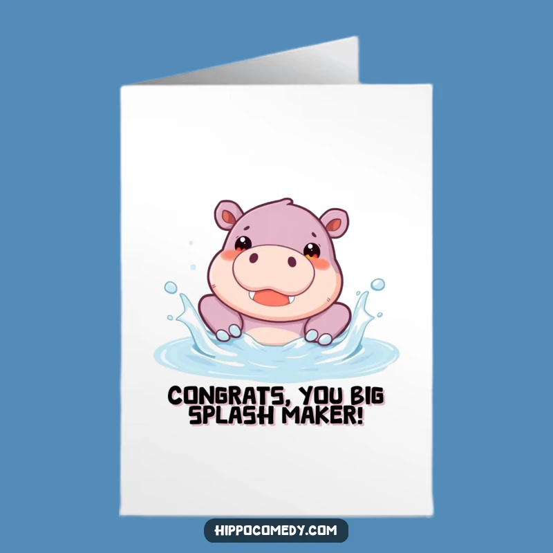 Free Printable Congrats Card: Happy Hippo Pool Splash Funny Downloadable Gift