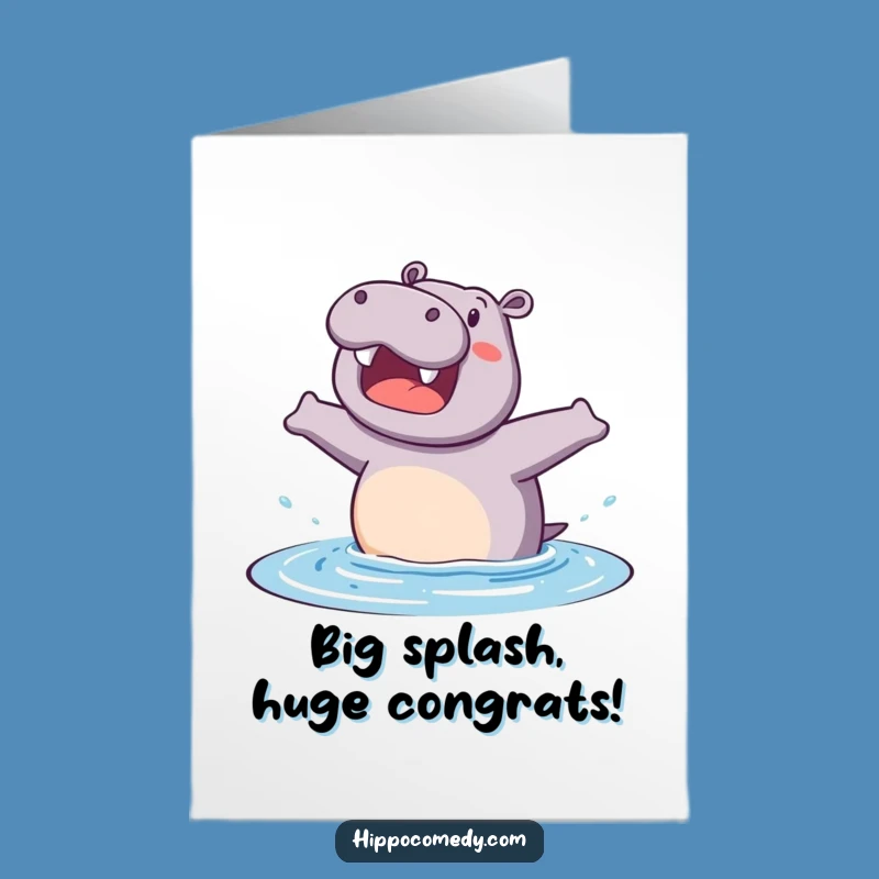 Free Printable Congrats Card: Excited Hippo Leaping into Your Success!