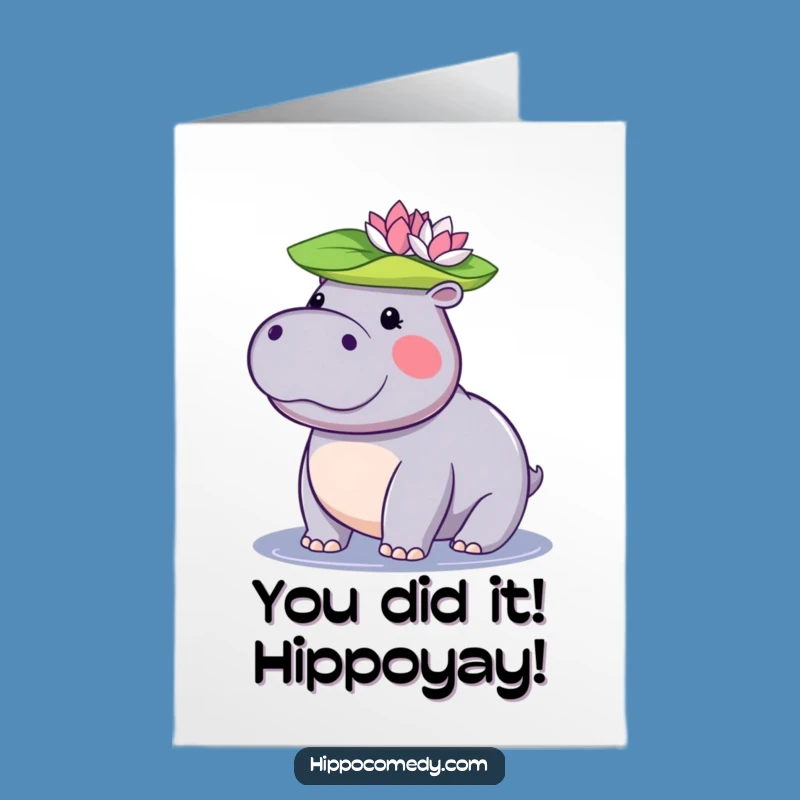 Free Printable Congrats Card: Hilarious Hippo Lily Pad Triumph, Downloadable Gift