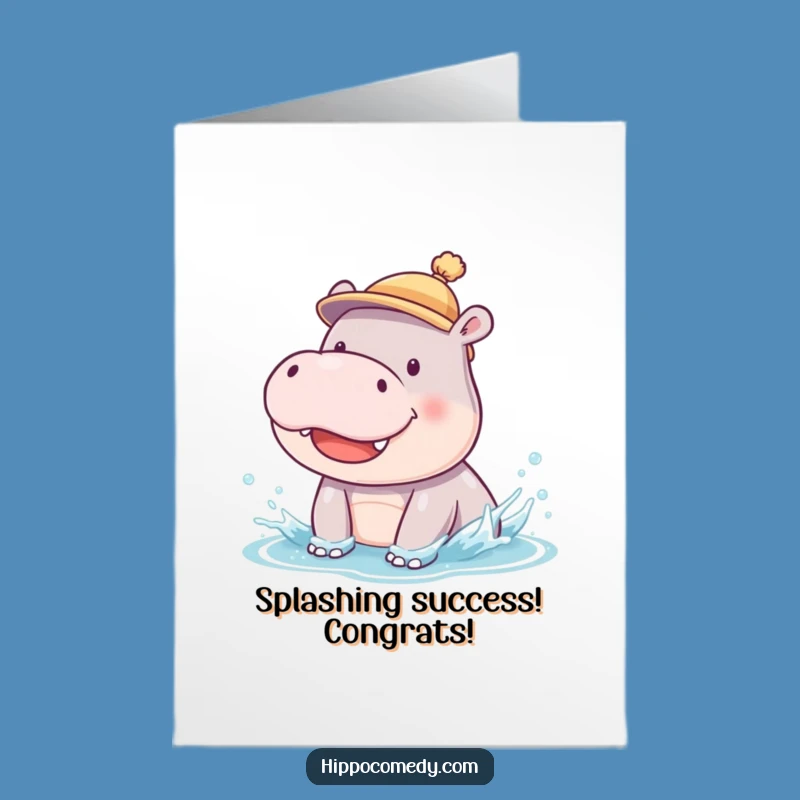 Free Printable Congrats Card: Playful Hippo Cub Splash - Funny Downloadable Gift for Celebrating Success