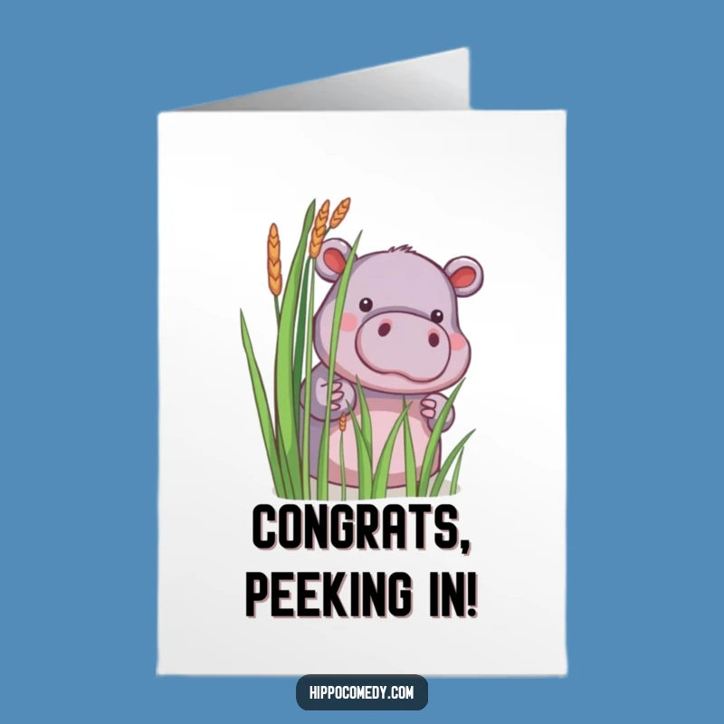 Free Printable Congrats Card: Shy Hippo Peeking for a Gentle, Funny Celebration
