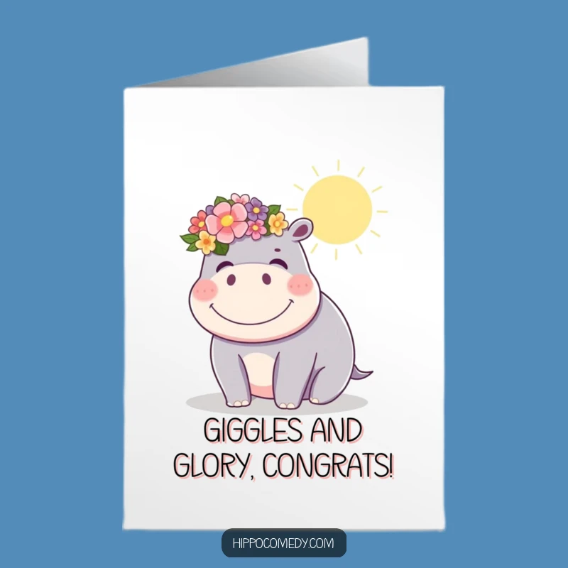 Celebrate their success with this cheerful Free Printable card! A giggling kawaii hippo in a flower crown radiates happiness, perfect for printing at home.