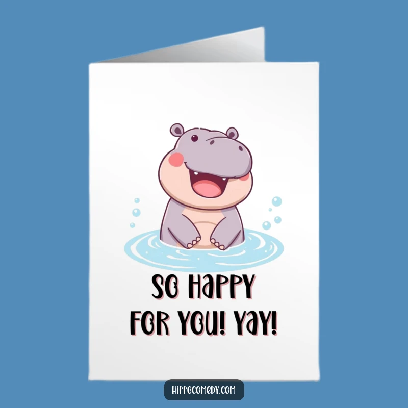 Free Printable Bubbly Hippo Congrats Card: Funny Downloadable Greeting for Big Wins