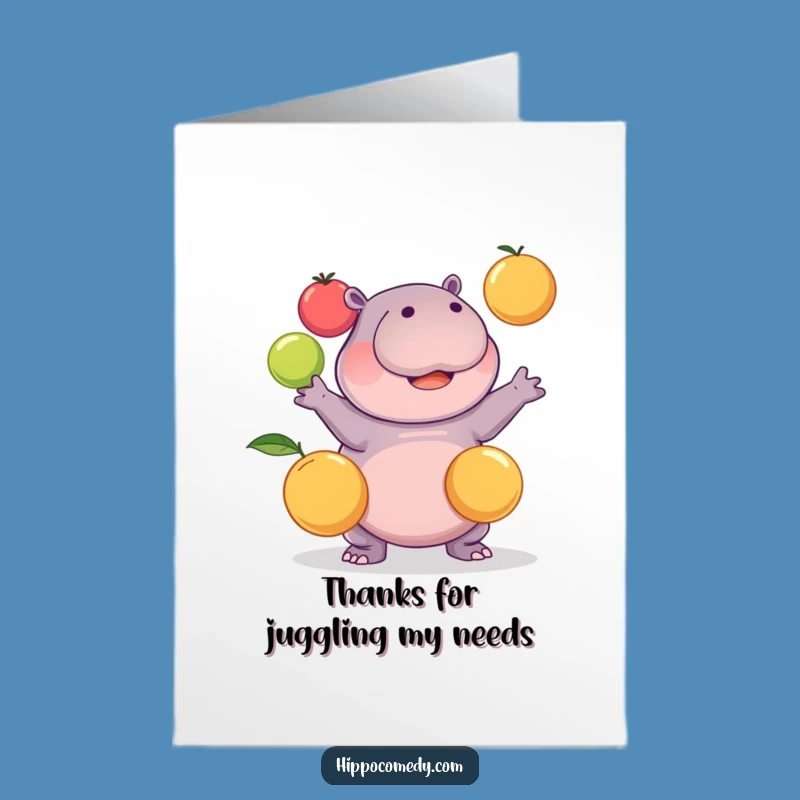 Free Printable Funny Thank You Card: Kawaii Hippo Juggling Gifts of Gratitude DIY