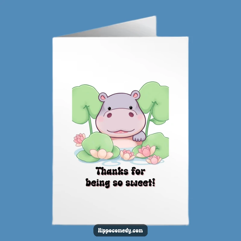 Free Printable Hippo Thank You Card: Shy Blush Downloadable Gratitude