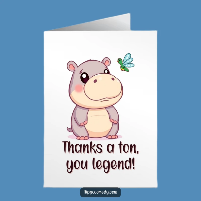 Free Printable Thank You Card: Enchanted Hippo & Dragonfly - Funny Downloadable Gift of Gratitude