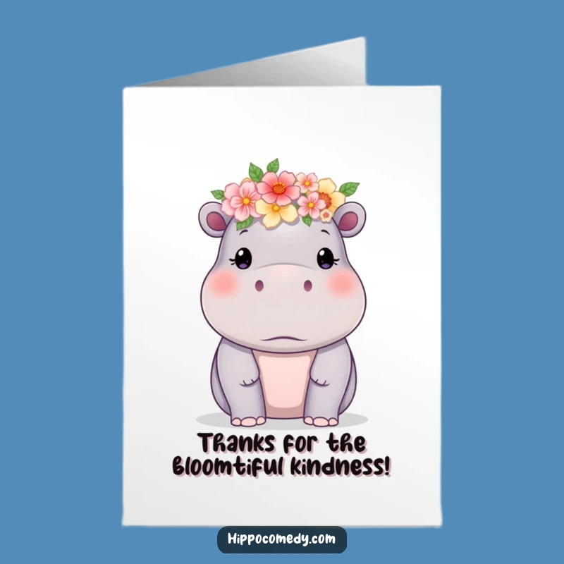 Free Printable Hippo Thank You Card: Delicate Flower Crown Downloadable Gratitude