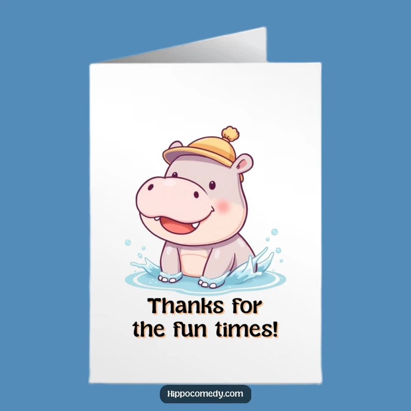 Free Printable Thank You Card: Adorable Hippo Cub Splash - Funny Downloadable Gift of Appreciation