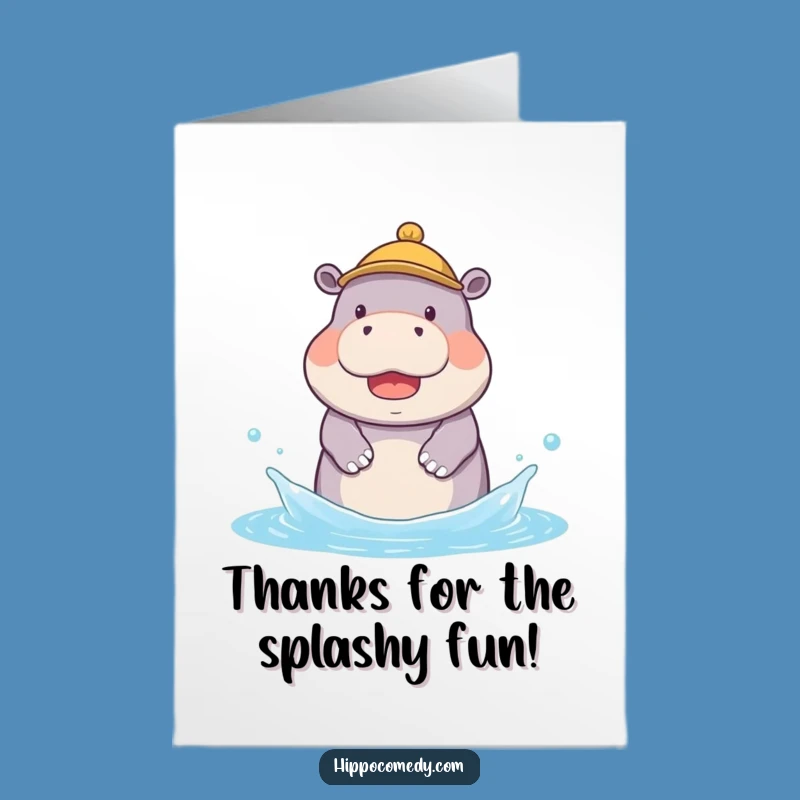 Free Printable Thank You Card: Hippo, Hat, Water Fun, Sweet DIY Gift!