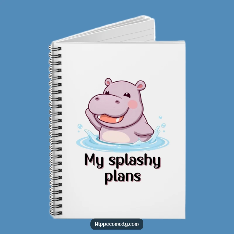 Funny Kawaii Hippo Splashing Notebook - Happy Animal Stationery Gift