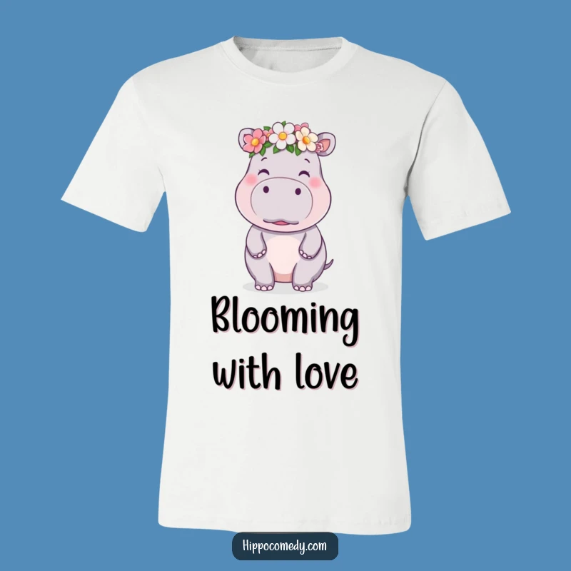 Funny Kawaii Hippo Flower Crown Kiss T-Shirt - Cute & Sweet Tee Gift