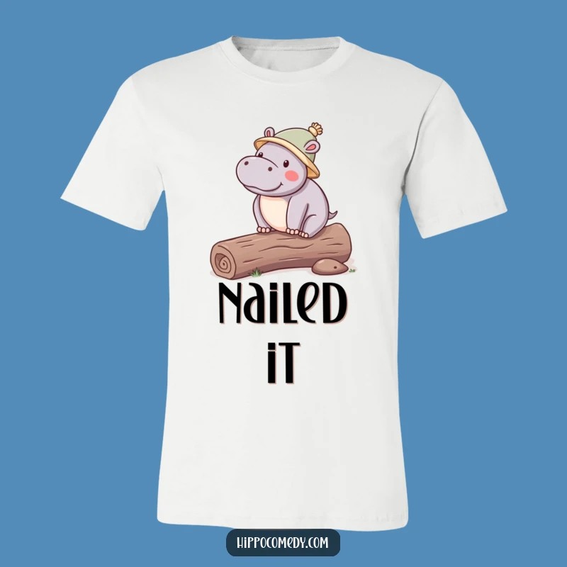 Funny Hippo Hat T-Shirt: Kawaii Hippo Balance Act - Humorous Gift