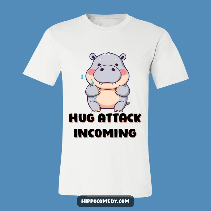 Funny Hippo Hug T-Shirt: Friendly Wet Embrace, Humorous Animal Tee