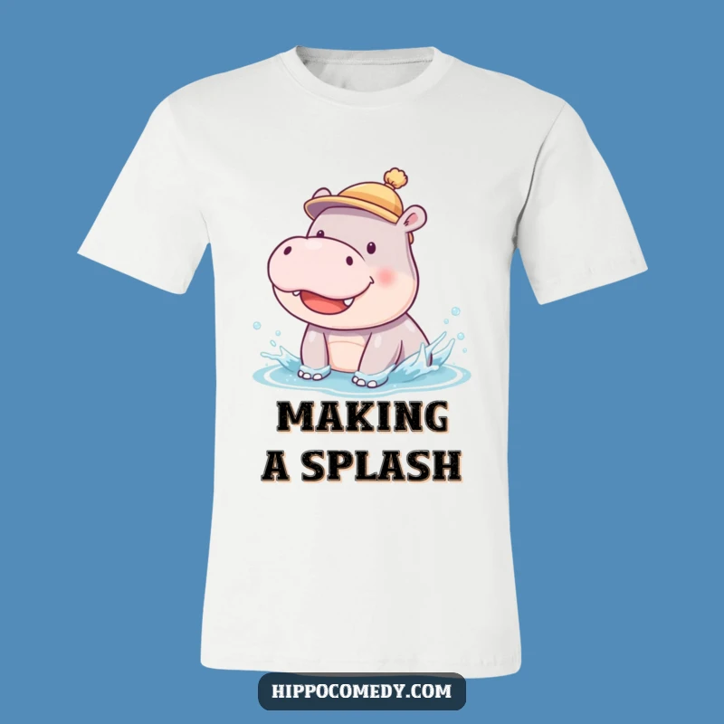 Funny Hippo Cub T-Shirt: Silly Splashing Baby Hippo in Hat Tee