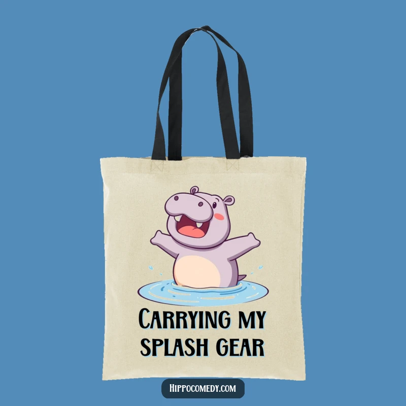 Funny Hippo Tote Bag: Excited Water Jump Accessory, Humorous Carry-All