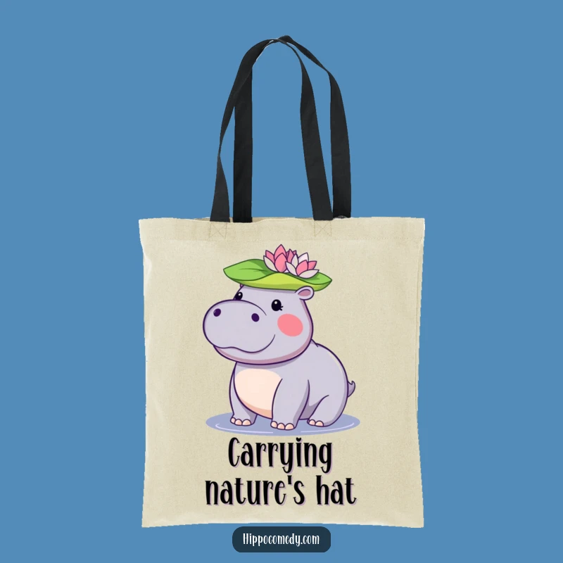 Funny Kawaii Hippo Tote Bag: Cute Lily Pad Hippo Bag, Great Gift for Shoppers