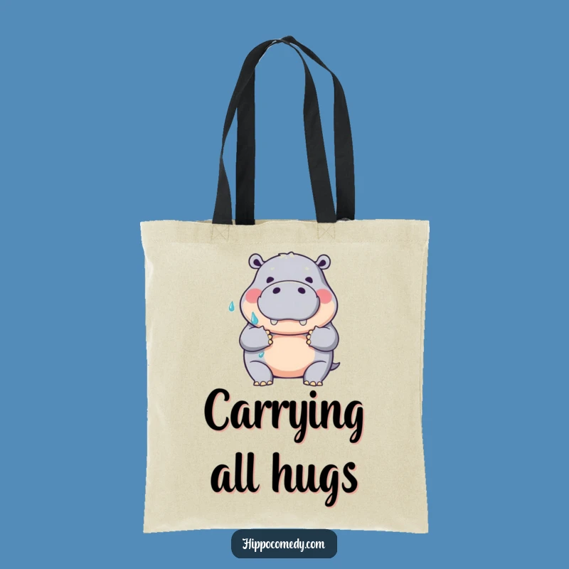 Funny Hippo Hug Tote Bag: Wet Embrace, Humorous Carry-All