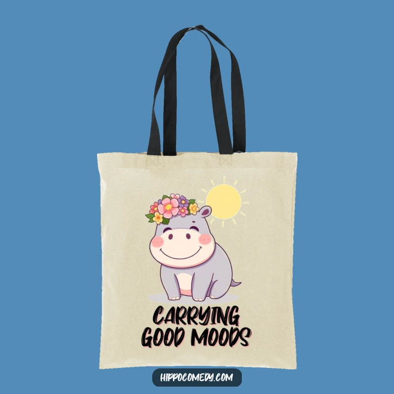 Funny Kawaii Hippo Flower Crown Tote Bag: Carry Sunshine and Smiles